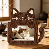 Cadre photo en bois de noyer en forme de chat, design patte festonnée, cadre photo en bois foncé, décoration animale, cadeau, vente en gros, directement de l'usine