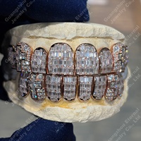 Grillz pour dents en argent S925 et or rose massif 10K 14K, avec moissanite et diamant de laboratoire, sertissage invisible taille émeraude impeccable, personnalisé en forme de croix