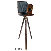 Nouveauté Appareil photo vintage en bois de style antique avec trépied en bois Appareil photo antique pliable avec support pour objet décoratif
