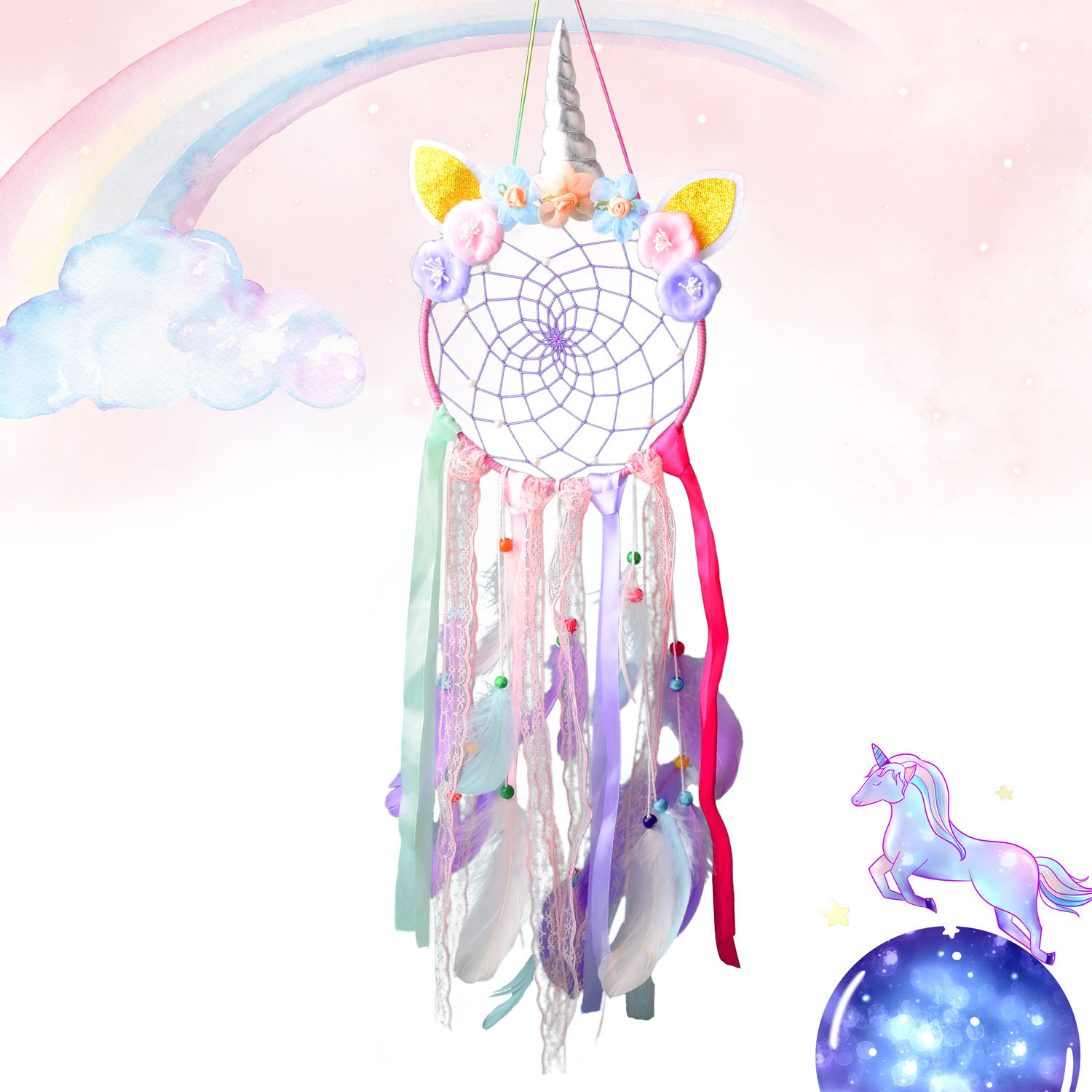 Purple unicorn dream catcher home decoration girl room ornament dream catcher hand-woven cute birthday gift dream catcher