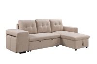Canapé modulable multifonctionnel avec lit escamotable en forme de L, canapé-lit avec rangement, accoudoir et chaise longue pour salon