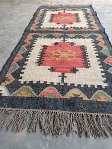 Southwestern Handmade Wool Jute Kilim <b>Runner</b> <b>Rug</b> Tribal Geometric Boho Carpet Rustic Farmhouse Floor Decor for <b>Hallway</b> Entryway - Product Image 4