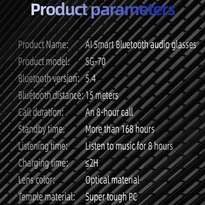 SG70 AI Smart <b>Glasses</b> Business Translation Blue Light Blocking Directional Audio Travel Features Video <b>Camera</b> <b>Glasses</b> - Product Image 3