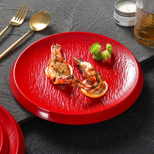 Plato de cerámica Xiangyuan Meimei para carne, rojo, redondo, de color sólido, para uso en hoteles y fiestas. - Product Image 1