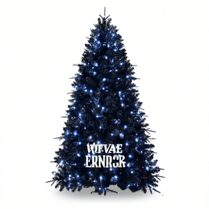 Sapin de Noël artificiel haut de gamme de 2,10 m en PE noir avec éclairage LED, arbre décoratif d'intérieur avec 500 lumières blanc froid - Product Image 1