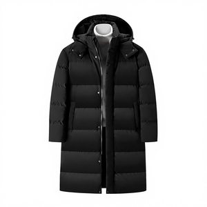 Veste bomber d'hiver longue jusqu'aux genoux à capuche rembourrée en coton avec fermeture éclair sur le devant Motif cœur Épaissi Streetwear pour hommes et femmes - Product Image 1