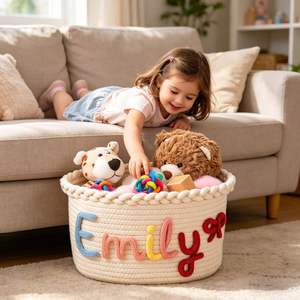Panier en corde de coton tressé pour le rangement des noms de bébé, organiseur de couches/jouets, décoration de chambre d'enfant - Product Image 3