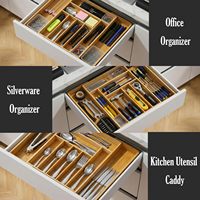 Organisateur de tiroir en bambou à 9 compartiments pour cuisine, plateau de service réglable pour couverts, boîte de rangement extensible pour argenterie