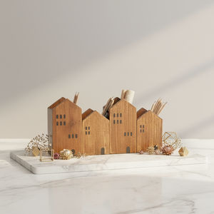 Mini Casa di Natale Esagonale in Legno Inciso per Decorazione Rustica a Più Livelli - Product Image 4