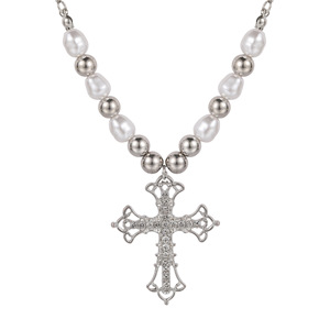 Collana con Ciondolo a Croce Gotica all'Ingrosso, Collana con Perle e Diamanti a Croce per Feste e Buddismo - Product Image 5