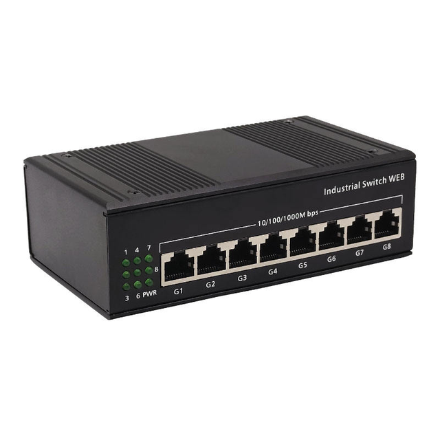 Industrial Ethernet Switch 8 Port Gigabit 1000Mbps Web Management POE Optional Din-rail SNMP QoS 16G Capacity Full-Duplex RJ45