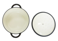 Casserole en fonte émaillée marron chocolat, faitout rond avec intérieur blanc, ustensiles de cuisine
