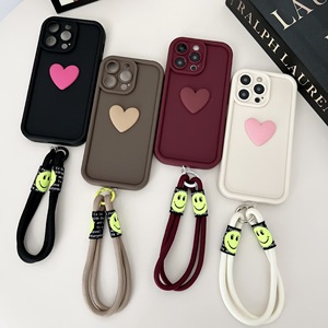 Coque de téléphone portable antichoc tendance en silicone souple 3D Cœur d'amour colorée avec cordon pour iPhone 17 16 15 14 13 12 - Product Image 1