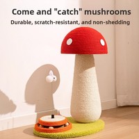 Arbre à chat vertical moderne en sisal durable, résistant aux déchirures, avec poteaux à gratter et planche à gratter pour affûter les griffes, design champignon et carotte