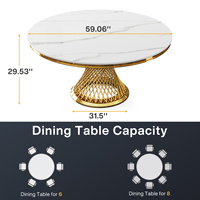 Tribesigns Italien Or En Acier Inoxydable Jambe Dininer Tables Moderne Ronde Fritté Pierre Rock Plaque Table Table