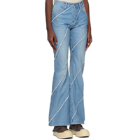 Lignes de biais parallèles taille moyenne femme Rivet Denim pantalon Bootcut décoloration bleu coton lavé Long Jean femmes décontracté évasé Jeans