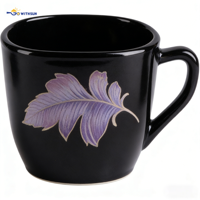 Lot de 58 pièces de vaisselle en verre opale noir et blanc avec motif feuillage, assiettes, bols, tasses et pot, pour le marché turc et égyptien
