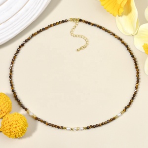 Collier bohème 3 mm avec perles rondes facettées en spinelle noire et <span class=keywords><strong>pierre</strong></span> <span class=keywords><strong>de</strong></span> <span class=keywords><strong>soleil</strong></span>, et perles d'eau douce – Bijou élégant pour femme, idéal pour le quotidien, cadeau - Product Image 5