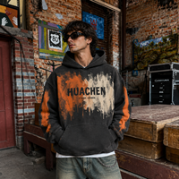 Sweat à capuche surdimensionné personnalisé pour homme, 460 GSM, en molleton bouclette 100 % coton, épais, à épaules tombantes, imprimé DTG peint à la main, fabrication OEM