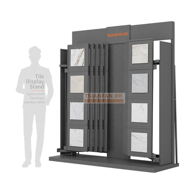 Customized Rotating Tile Display Stand Heavy-Duty Metal Flip Rack for Ceramic Quartz Stone Samples Tile Display Rack