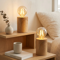 Lámpara de Mesa LED con Base y Globo de Vidrio Ámbar, Funciona con Batería, Luz de Noche para Decoración de Dormitorio