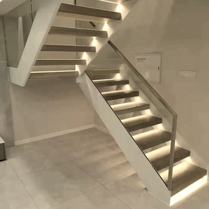 CN <span class=keywords><strong>GABO</strong></span> Australia Americano Canadá Casa Escalera de madera Escalera interior LED Mono Stringer Diseño de hierro forjado Kit flotante - Product Image 2