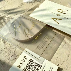 Tarjeta <span class=keywords><strong>de</strong></span> Invitación <span class=keywords><strong>de</strong></span> Boda Transparente Personalizada, Nombres en Lámina Dorada y Código QR, para Despedida <span class=keywords><strong>de</strong></span> Soltera y Evento <span class=keywords><strong>de</strong></span> Boda - Product Image 1