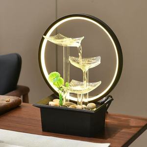 Glass Lotus Leaf Water Fountain With Led Light Minimalist Desk Decor Office Supply Round Shape Single Piece Package - Product Image 3