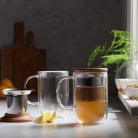 Tasses à thé et à café en verre à double paroi personnalisées de 500 ml (17 oz), tasse à thé en verre avec infuseur en maille et couvercle en bois