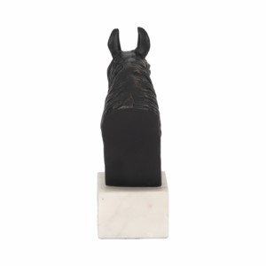 Scultura di testa di cavallo con finitura nera e base in marmo, statuetta decorativa per casa, ufficio, soggiorno - Product Image 4