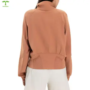 Manufacturer Customized Top Grade High Collar Side Pocket Sports Jacket Long Sleeve Zip Up Loose Sports Tops Gym Zipper Jacket