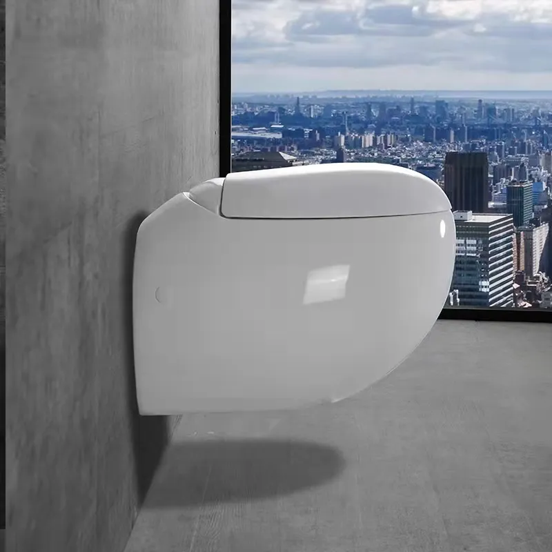 चीनी मिट्टी सेनेटरी वेयर अंडा आकार दीवार लटका शौचालय, आधुनिक कमरे में रहने वाले चीनी दीवार लटका Washdown पी जाल शौचालय
