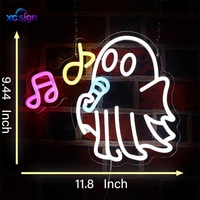 Microphone portable LED néon avec bande lumineuse, alimenté par USB, montable au mur, pour fêtes d'Halloween, KTV et salles de musique
