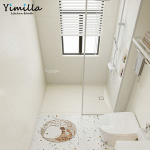 Base de <span class=keywords><strong>Ducha</strong></span> Deslizante de Piedra Artificial Antideslizante de Tamaño Personalizado, <span class=keywords><strong>Plato</strong></span> de <span class=keywords><strong>Ducha</strong></span> Moderno con Marco y Drenaje para el Hogar - Product Image 3