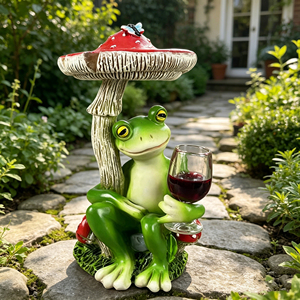 Figurine en résine de grenouille fantaisiste sous un <span class=keywords><strong>champignon</strong></span> - Grenouille avec verre à vin en résine - Artisanat personnalisé OEM en gros directement de l'usine - Product Image 3