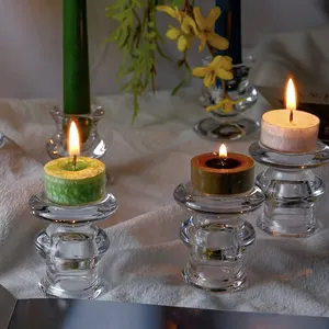 Wholesale Crystal Glass Taper Clear Gold Candlestick Candles Holder For Table Wedding Dinning And Party