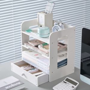 Organizador de Archivos de Escritorio de 4 Niveles con Cajón, Estante de Almacenamiento para Documentos y Suministros - Product Image 1