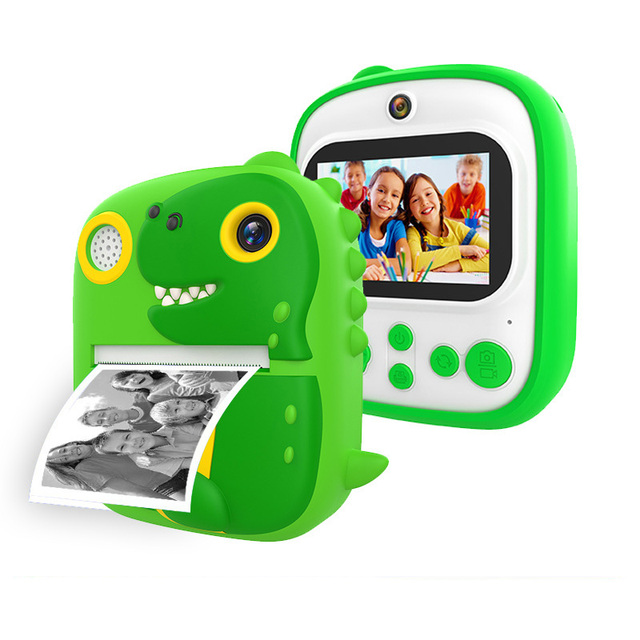 2.4 Inch Screen HD Dinosaur Kids Camera Instant Photography Camera With Cartoon Silicone Cover Ink-free Printing Camera