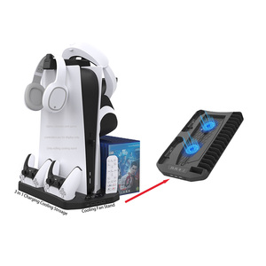 Soporte todo en 1 para consola de juegos <span class=keywords><strong>PS5</strong></span>, carga de almacenamiento de refrigeración para <span class=keywords><strong>cargador</strong></span> de controlador <span class=keywords><strong>PS5</strong></span> con soporte colgante para auriculares PSVR - Product Image 1
