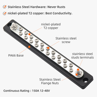 Barre omnibus en cuivre T2 nickelé robuste 150A avec base PA66 pour systèmes CC 12V-48V
