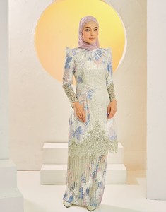 SIPO Eid New Design Floral Border Checkered <strong>Baju</strong> <strong>Kurung</strong> Women Muslim With V Neck Design Wholesale <strong>Malaysia</strong> <strong>Baju</strong> <strong>Kurung</strong> - Product Image 2