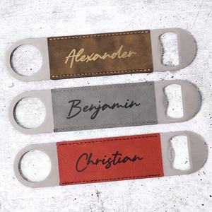 Abrebotellas de cuero de acero inoxidable, Abrebotellas de Metal personalizado de cuero Pu con envoltura de cuero, el más Popular - Product Image 1