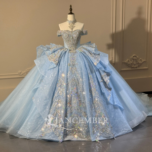 XS313 Elegant Blue Sweetheart Lace Embroidery Beading Appliques Crystal Evening <b>Ball</b> <b>Gown</b> Floor-Length Women's Dress Natural - Product Image 1