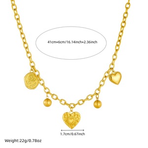 European American Retro Heart Pendant Chain Gold Plated Necklace <b>Bracelet</b> <b>Set</b> Women's Fashion Jewelry Gift - Product Image 5
