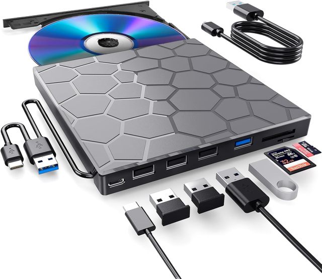 USB3.0 Type C External RW CD Player Burner Bluray Player 7 in 1 External CD DVD Drive External CD Reader for PC Laptop Desktop