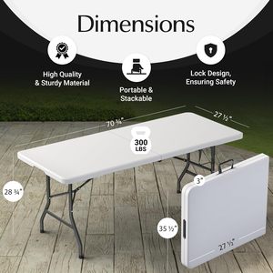 6FT <b>Foldable</b> Portable <b>Table</b> Steel Legs Indoor Outdoor <b>Table</b> For <b>Picnic</b> Wedding Party Camping Utility Use - Product Image 2