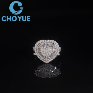 Anillo de Corazón con Moissanita Baguette Iced Out, Plata de Ley 925 Sólida, Joyería Hip Hop Personalizada, Anillo de Diamante Moissanita VVS - Product Image 2