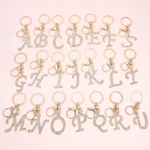 Lilangda New Crystal Set With Diamond Alphabet Pendant Key Ring Chic Font 26 English Alphabet Metal Key Ring Unisex Jewelry Item