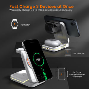 Diseño Plegable, <span class=keywords><strong>Precio</strong></span> <span class=keywords><strong>de</strong></span> Fábrica al por Mayor, Estación <span class=keywords><strong>de</strong></span> Carga Inalámbrica Magnética 3 en 1 <span class=keywords><strong>de</strong></span> 15W, Mesita <span class=keywords><strong>de</strong></span> Noche - Product Image 3