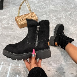 <span class=keywords><strong>Bottes</strong></span> d'hiver pour femmes 2025, grande taille, doublure en fourrure peluche, bout rond, hauteur accrue, bottines à la mode, taille 43 - Product Image 4